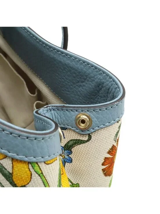 Gucci Flora Tote Shoulder Bag Semi Floral Pattern Canvas Leather - Picture 7 of 9